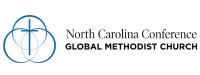 North Carolina Conference of the Global Methodist Church logo with blue cross and interlocking circles